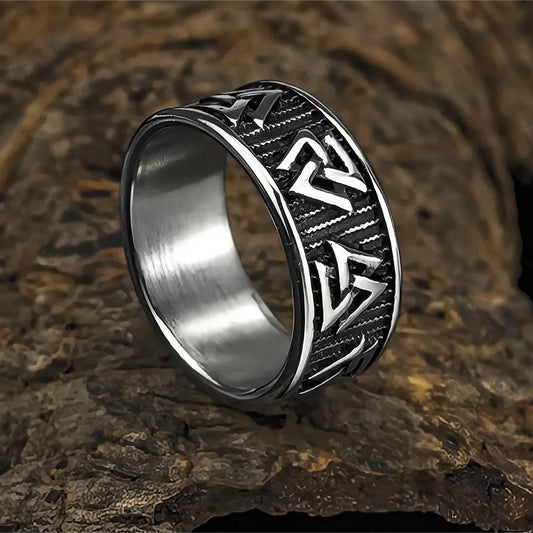 Luckacco Vintage Nordic Viking Ring Stainless Steel Men Ethnic Belief Odin Compass Valknut Tree of Life Ring Amulet Jewelry
