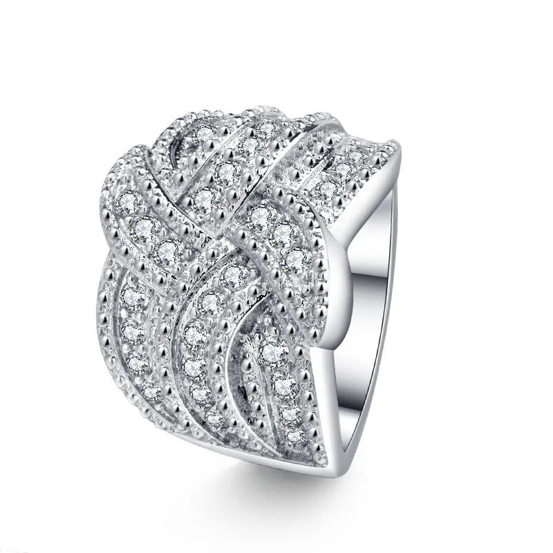 luckacco new fashion multi-layered cross finger ring with dazzling zircon daily wear statement rings for women party jewelry gifts