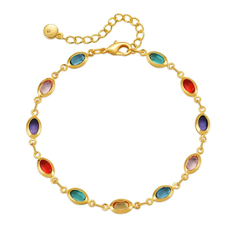 luckacco exotic colorful acrylic oval beads bracelet for women 18k gold plated chain tourist seaside commemorative bracelet party jewelry