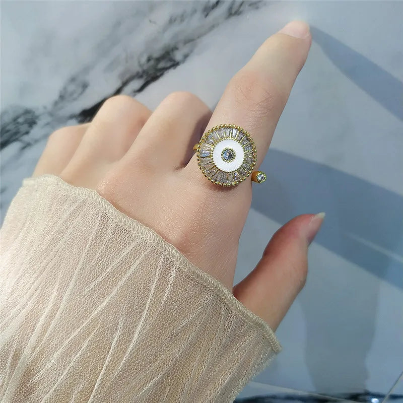 luckacco ethnic mandala flower finger rings for women girls rotating rose sun planet anxiety knuckle ring anti stress jewelry