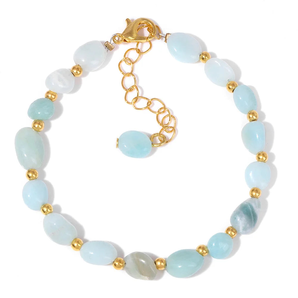 luckacco natural crystal gravel stone bracelets for women healing irregular amethysts lapis lazuli rose quartzs chain bracelet jewelry