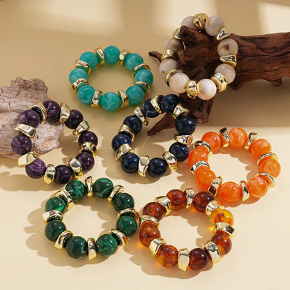 Luckacco 7 Styles Trendy Splicing Acrylic Round Beads Bracelets Bohemian Thick Irregular Resin Elastic Bangles Retro Jewelry for Women F