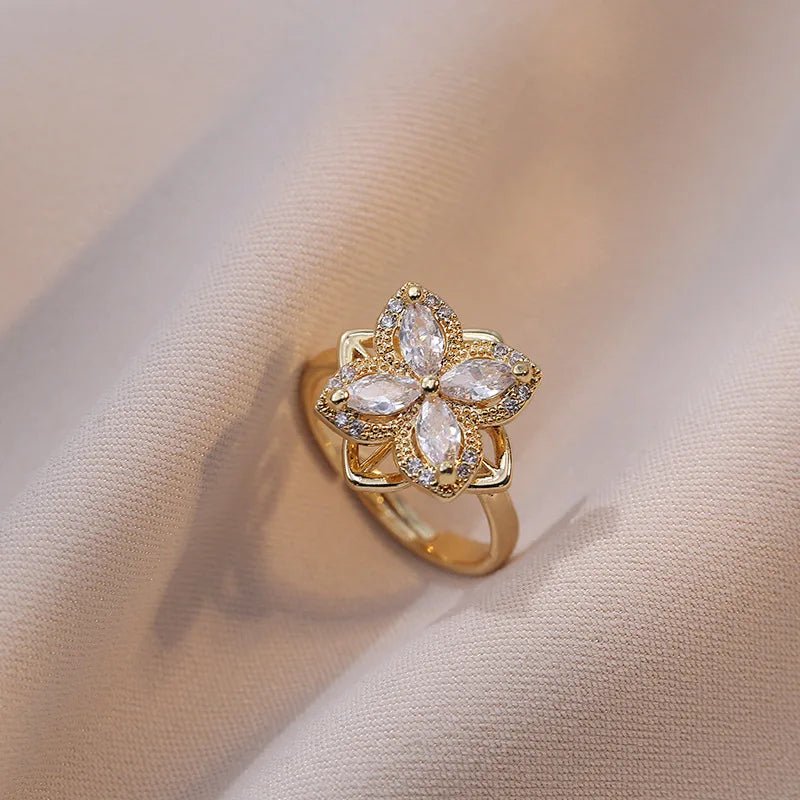 luckacco luxury zircon four-leaf clover rotating ring lucky transfer jewelry gift for children tik tok same style for women for friends