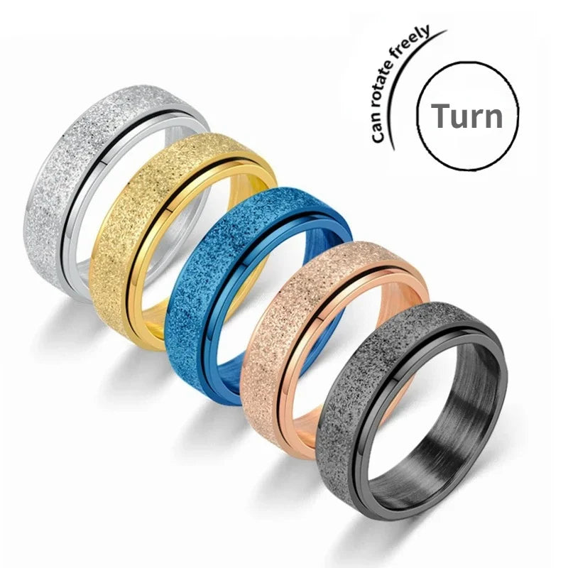 luckacco 6mm anxiety fidget spinner rings for men smooth stainless steel spinning rotating ring for women anti stress jewelry gift