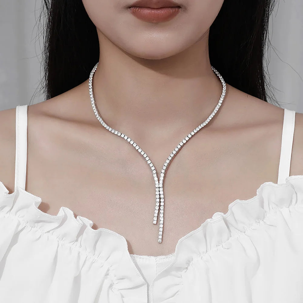 luckacco serenity 3mm d color moissanite tennis necklace for women man 100% s925 sterling silver plated 18k necklace clavicle neck chain
