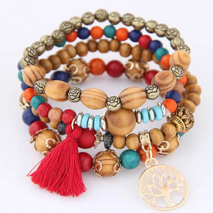 Luckacco DIEZI Korean Ethnic Bohemian Crystal Beads Leaves Charm Bracelets For Women Girls Elastic Rope Wrap Bracelet Pulseira Feminina
