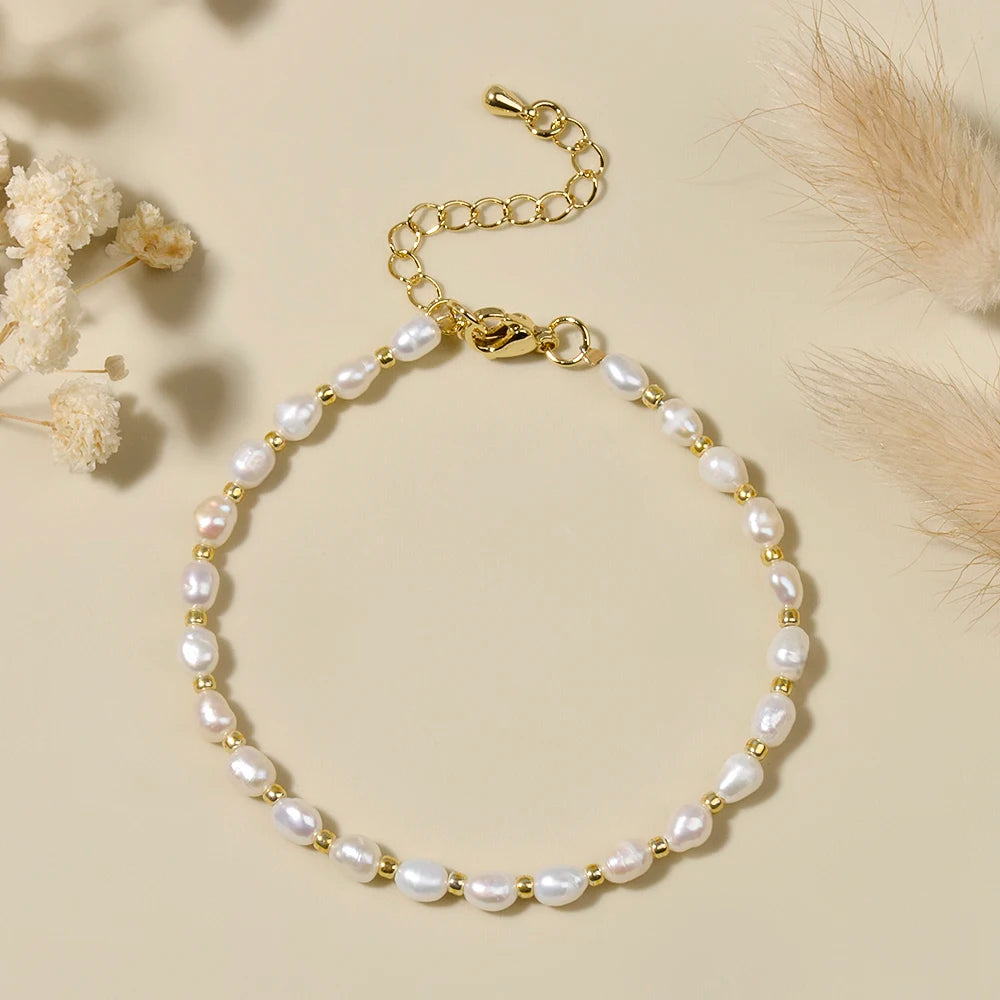 luckacco 4-4.5mm freshwater pearl and seed beads bracelet  handmade bracelet for women girl jewelry