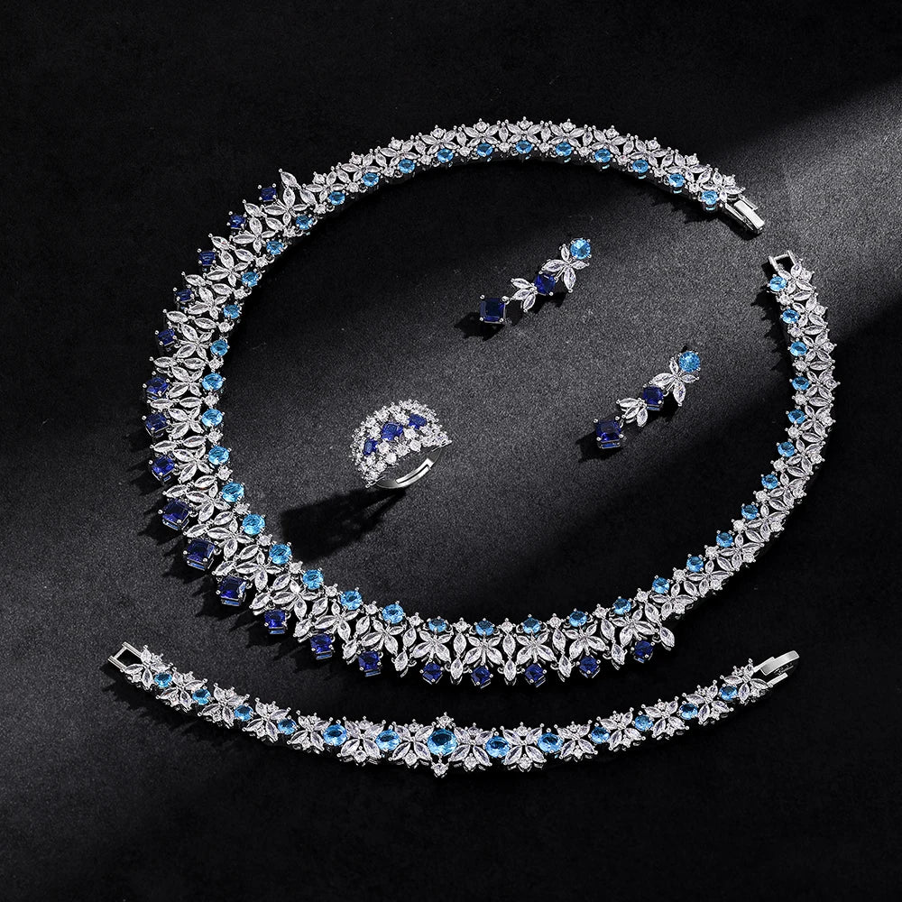 luckacco 2025 new 4-piece ring cubic zirconia bridal wedding jewelry set, dubai nigeria crystal wedding jewelry set