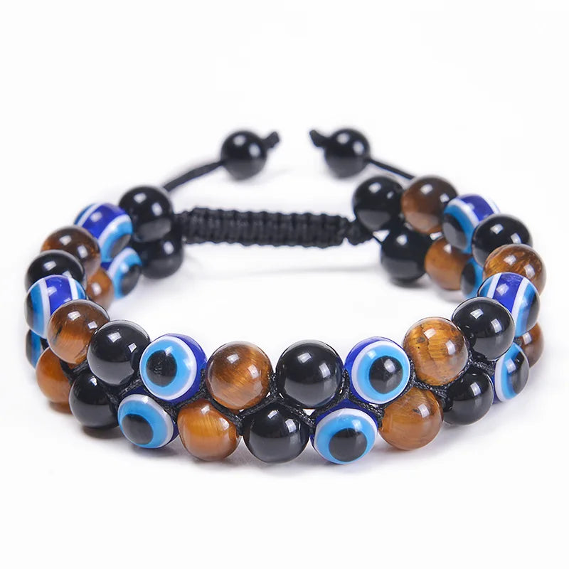luckacco fashion men tiger eye natutal stone beaded braided bracelet bangles handmade double layer lapis lazuli bracelets hommes