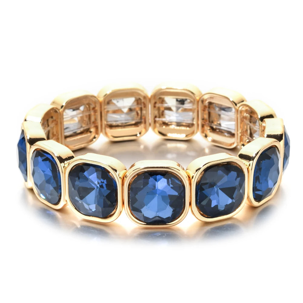 luckacco rose colorful glass crystal elastic bracelet enamel stretch rhinestone bangle tile bead bracelet for women fashion jewelry