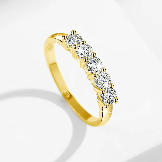 Luckacco With Certficate 18K Solid Rose Gold Ring For Women 5 Stone AU 750 Luxury Wedding Band Jewelry With Stamp Trendy Engagement Gift