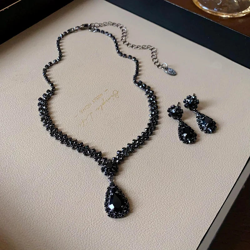 luckacco shiny crystal necklace earrings women's fashion big water droplet rhinestone necklaces wedding evening dress jewelry set