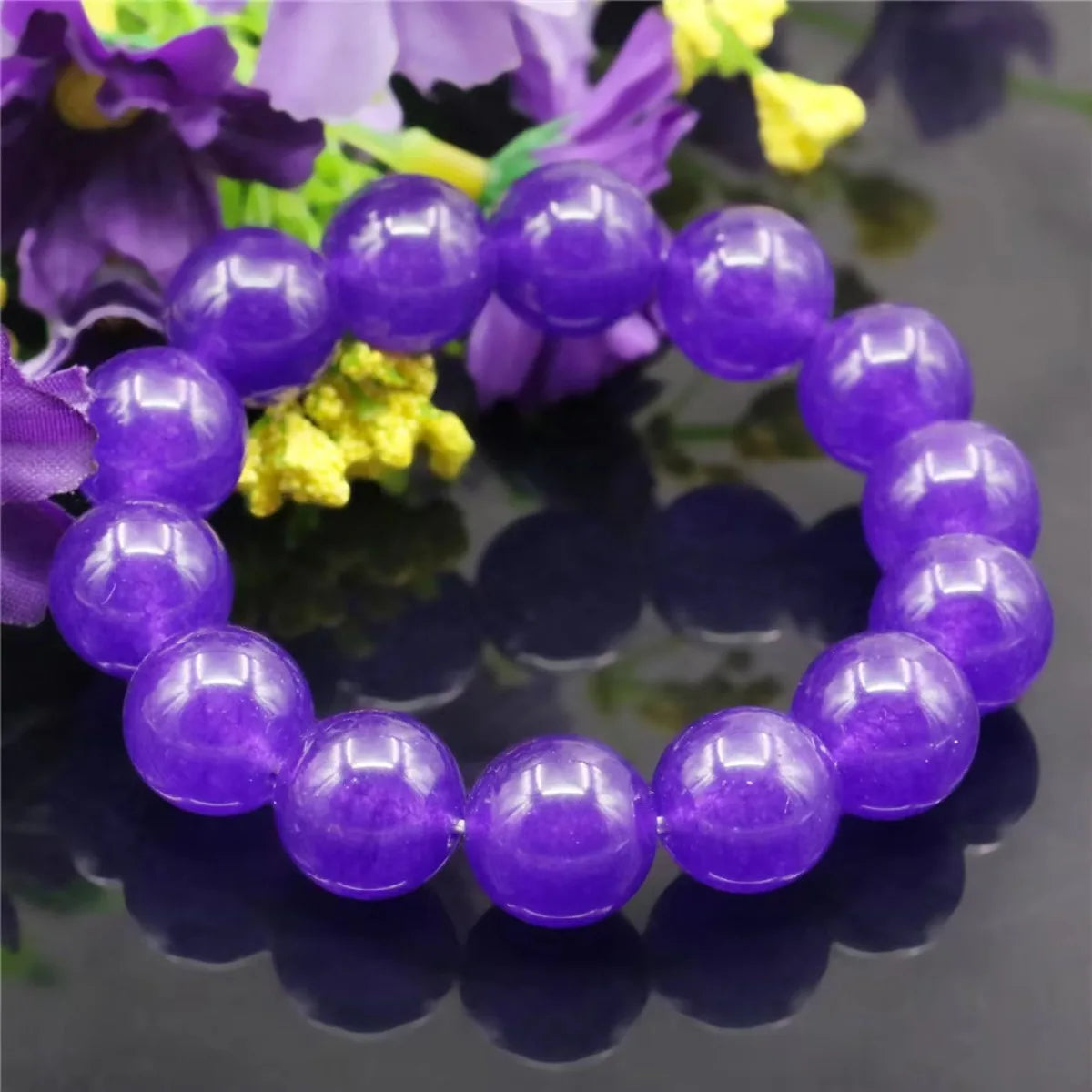 luckacco 14mm natural round purple crystal amethyst bracelet jade chalcedony jasper stone women girl diy hand made elastic jewelry making