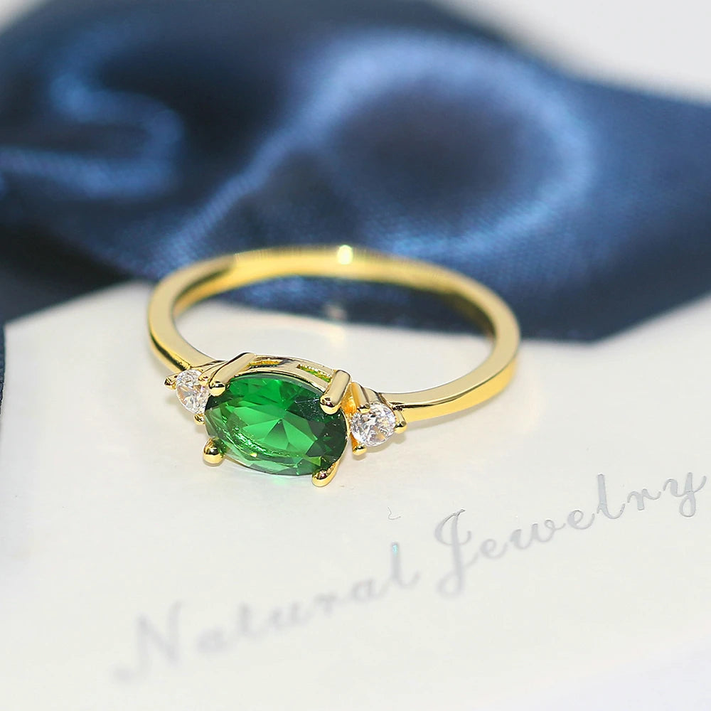 luckacco wedding dating ring for women simple solitaire ring with oval candy stone zircon gold color engagement gift fashion jewelry r865