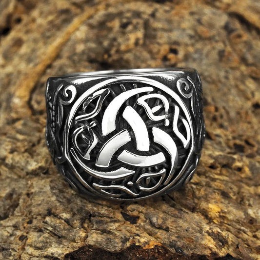 Luckacco Vintage Nordic Viking Ring Stainless Steel Men Ethnic Belief Odin Compass Valknut Tree of Life Ring Amulet Jewelry