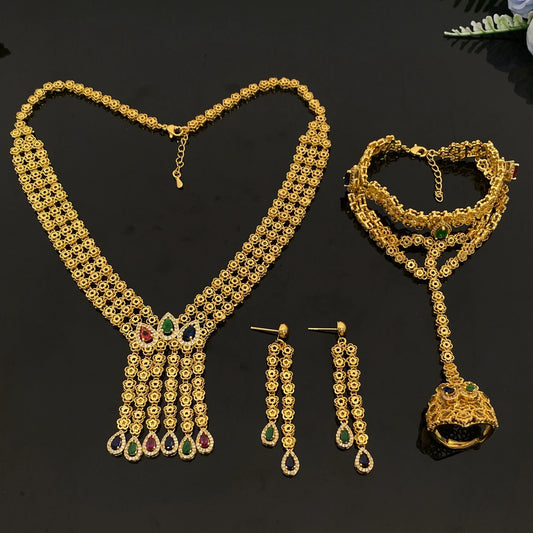 Luckacco JRH Gold Plated 4-Piece Jewelry Set for Women Africa Elegant Necklace Earrings Bracelet Ring Luxury Gift Set for Her