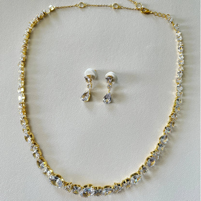 Luckacco Full Zircon V Shape Neckalce Earrings Set High Quality Jewelry Fashion Show Bling Crystal Bridal Jewelry Set Bridal Wedding Gift