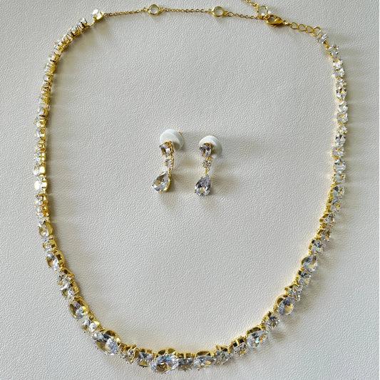 Luckacco Full Zircon V Shape Neckalce Earrings Set High Quality Jewelry Fashion Show Bling Crystal Bridal Jewelry Set Bridal Wedding Gift