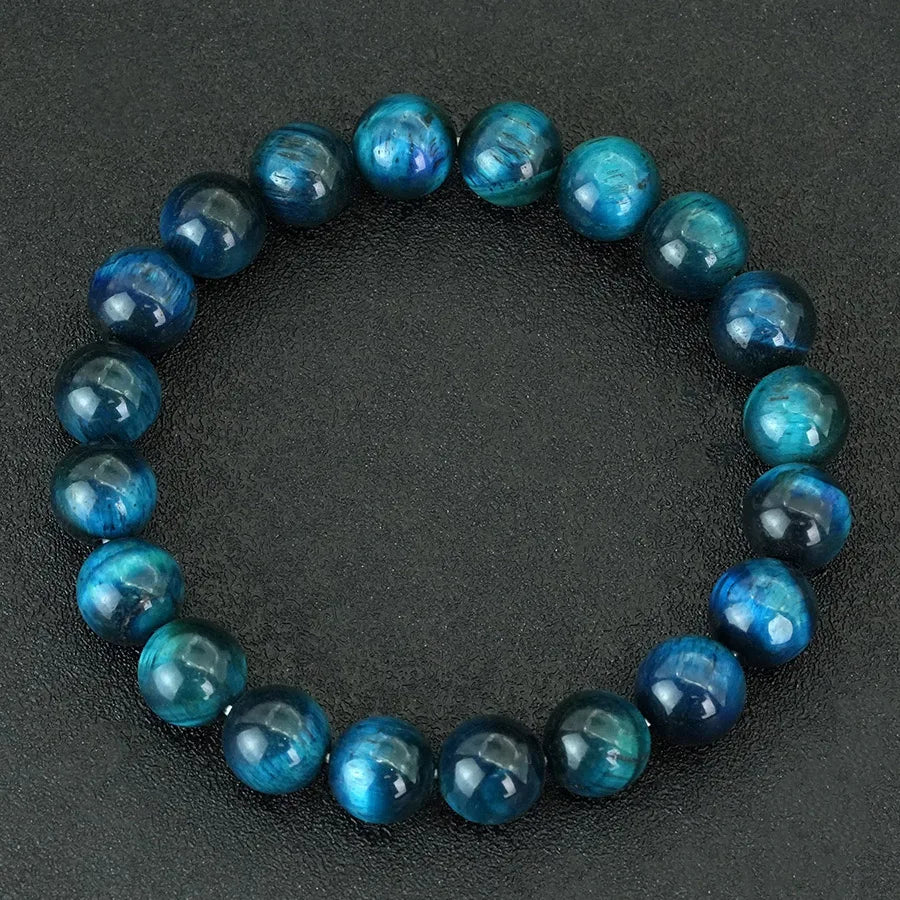 luckacco 6/8/10/12mm premium beaded bracelet men women natural blue tiger eyes stone 4 sizes elastic bangles meditation healing jewelry