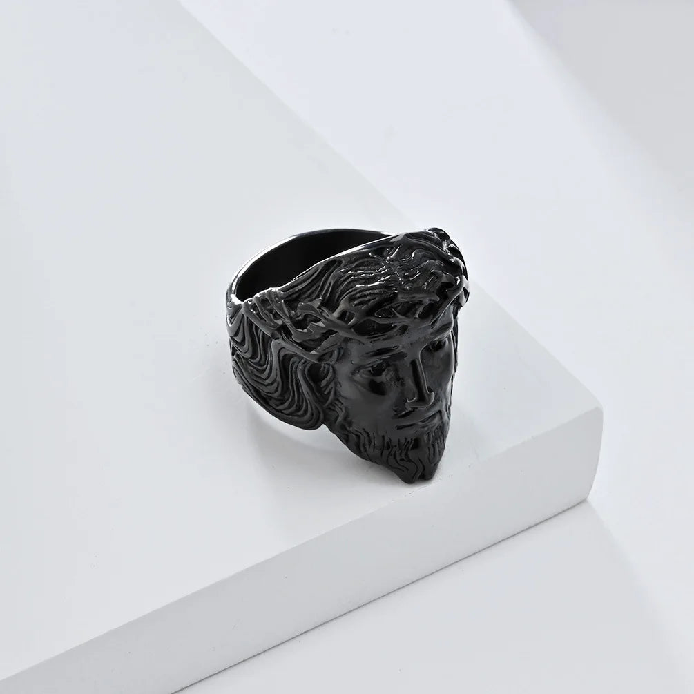 luckacco vintage exorcism saint benedict cspb cross ring men punk amulet christianity rings stainless steel jewelry gift
