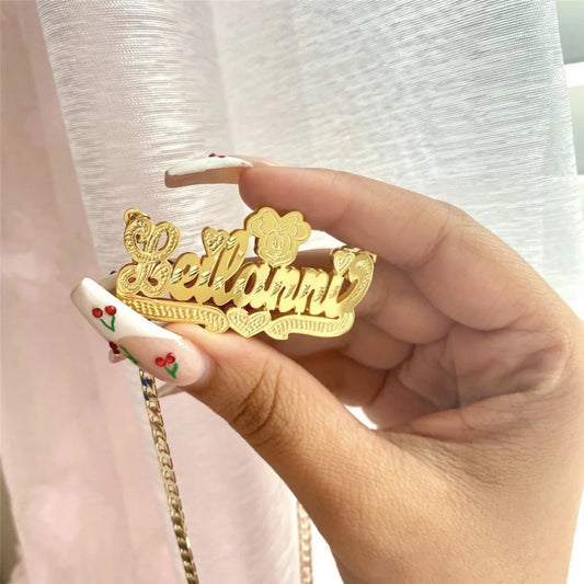 Luckacco 18K Gold Plated Nameplate Necklace Personalized Double Layer 3D Necklaces With Heart Customized Name Stainless Steel Jewelry Necklaces Style2