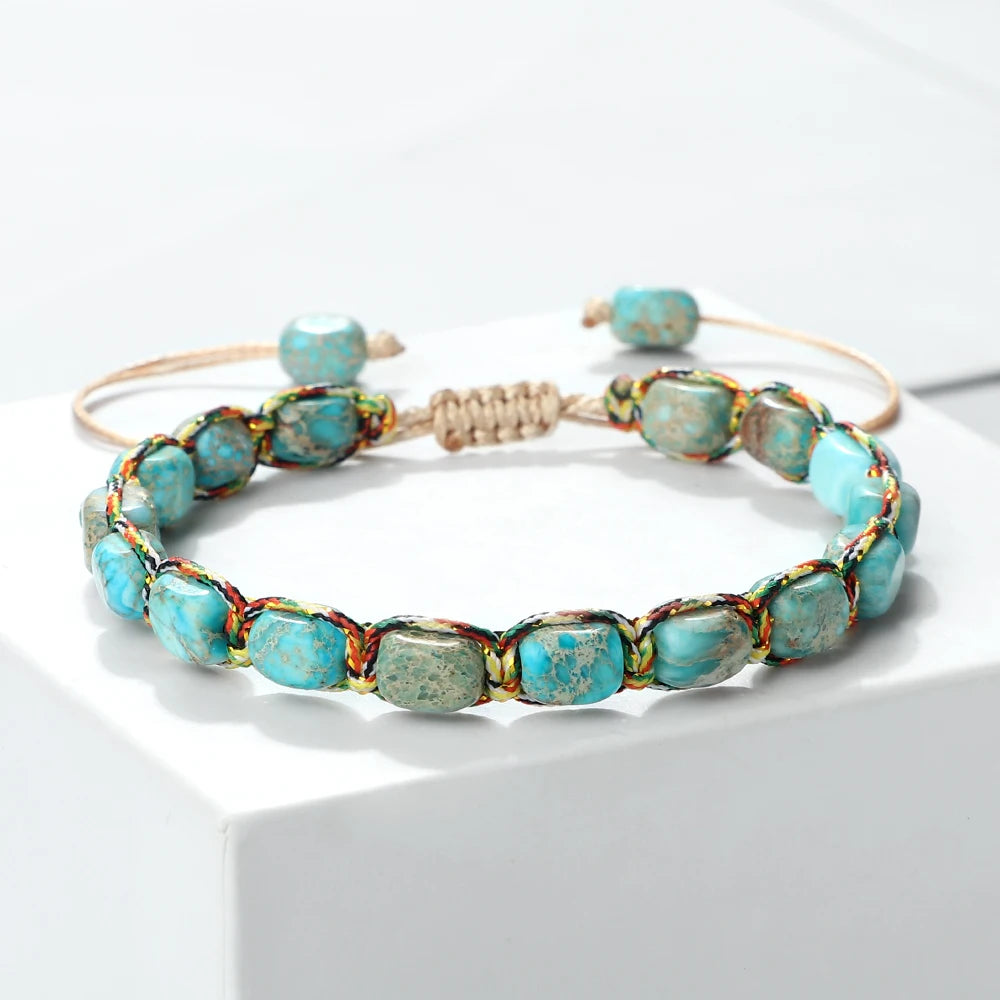 luckacco bohemian imperial stone beaded bracelet handmade  braided string bangles friendship jewelry gift vintage design strand bracelets