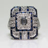 Luckacco Luxury Silver Color Metal Square Inlaid with Dark Blue Stones Ring Fashion Party Wedding Engagement Rings for Women Jewelry