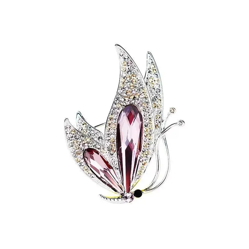 luckacco trendy multicolour alloy butterfly brooches for women metal crystal insect brooch party birthday winter jewelry