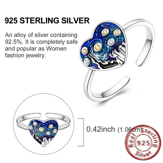 Luckacco New 925 Sterling Silver Rings Gold Heart Bow Adjustable Open Closed Ring Suitable for Women Stacking Ring Fashion Jewelry Gift