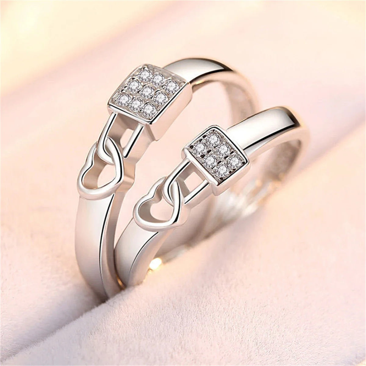 luckacco 2pcs silver color luxury zircon crown cross couple rings for lovers forever endless love wedding bands ring valentines day gifts