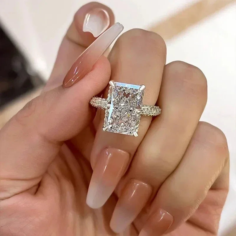 luckacco 2025 simple and elegant rectangle cut cz rings for women luxury engagement wedding bridal accessories temperament lady jewelry