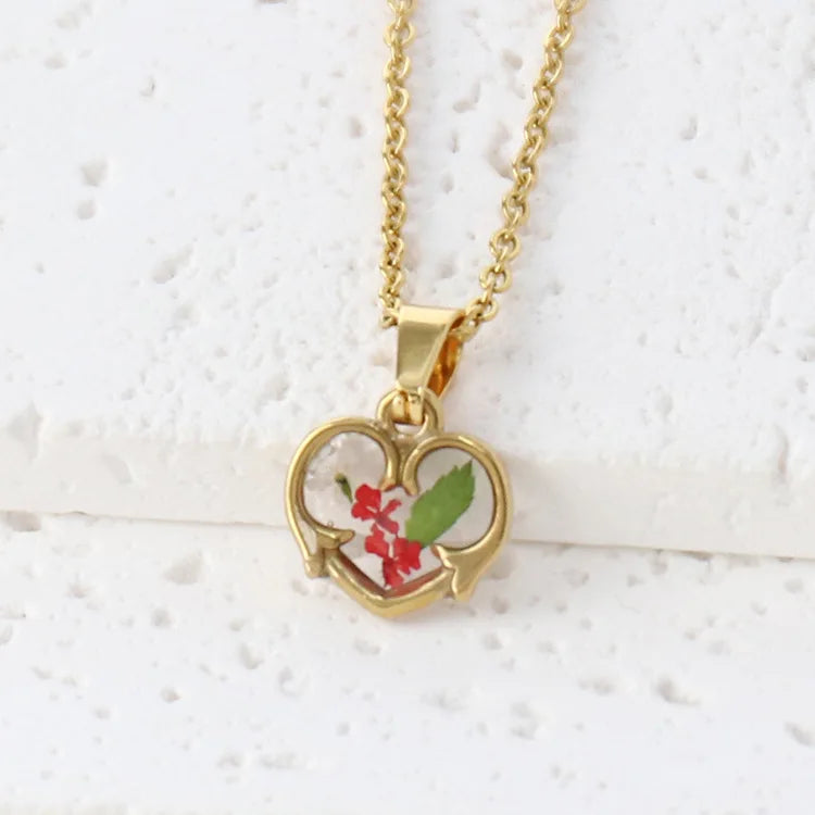 luckacco elegant dried flower charm necklace handmaking epoxy resin flowers necklace unique plant design series chain necklace