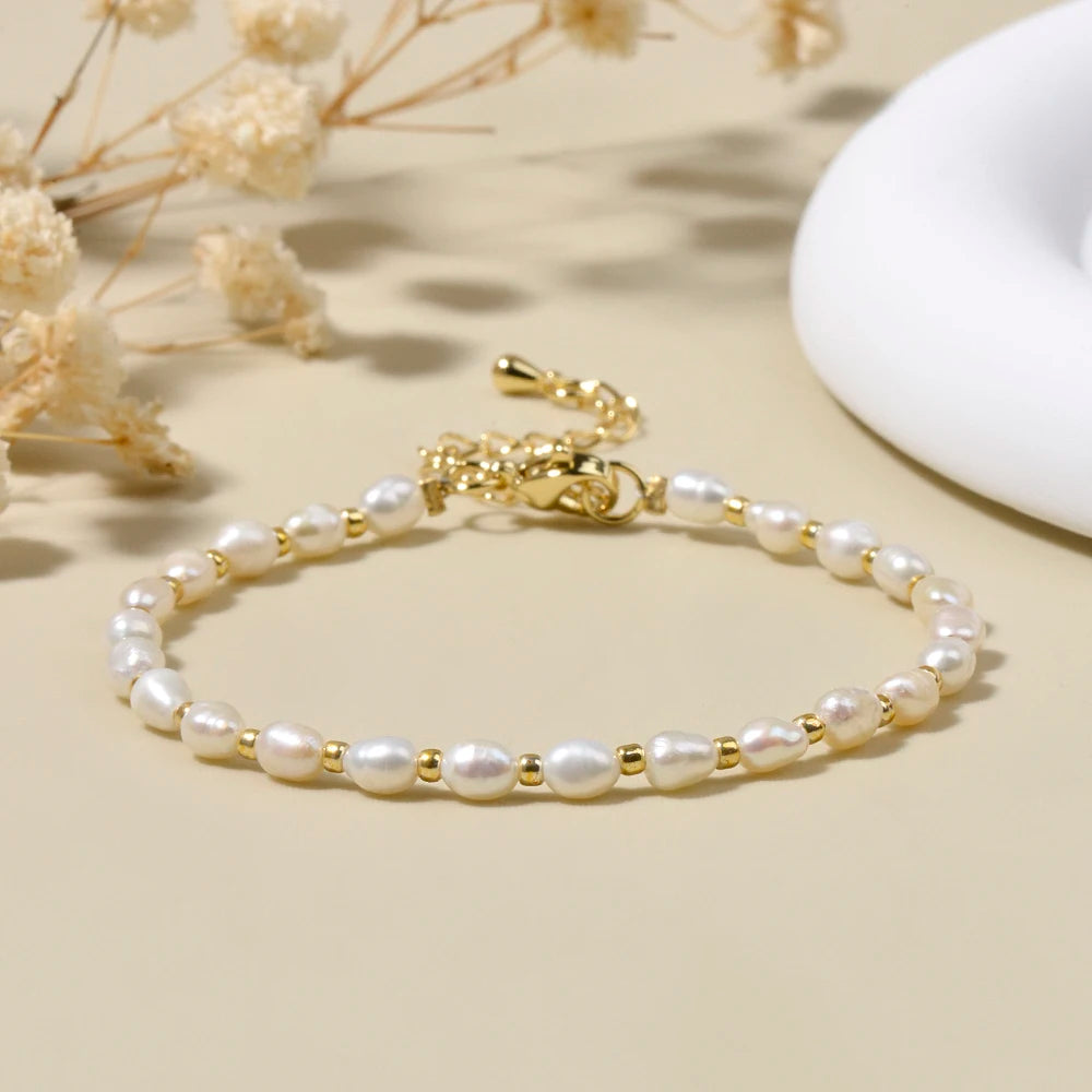 luckacco 4-4.5mm freshwater pearl and seed beads bracelet  handmade bracelet for women girl jewelry