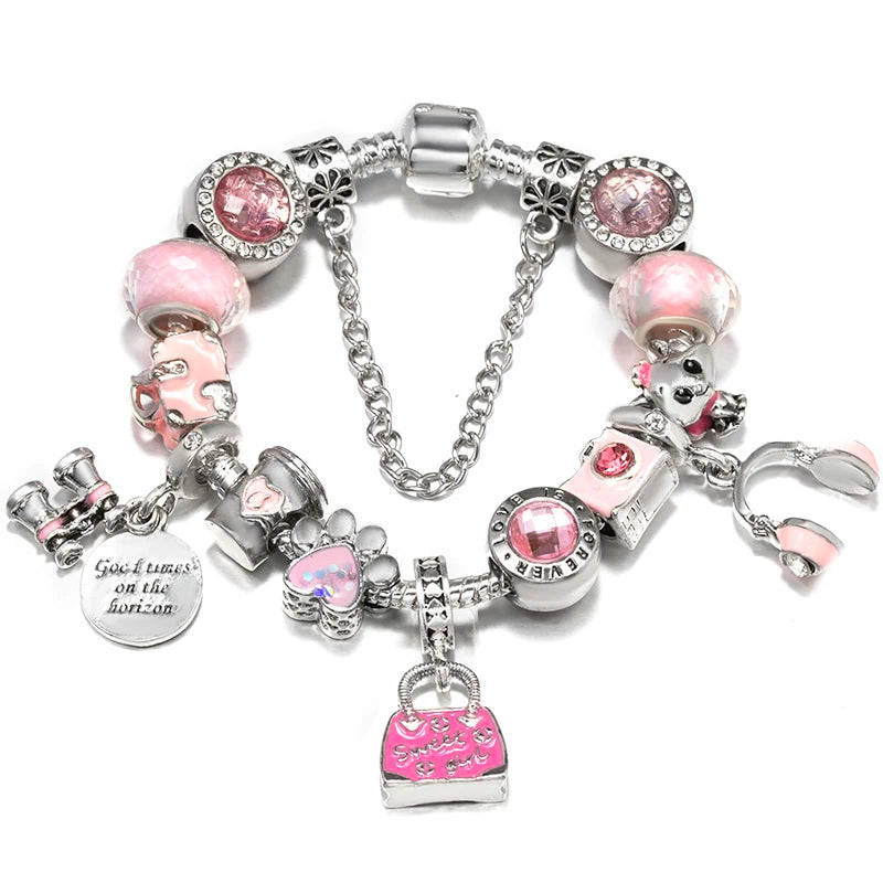 luckacco baopon spring styles butterfly pansy beads charm bracelets diy fine bracelets for women men fiancee bijoux pulseras jewelry gift