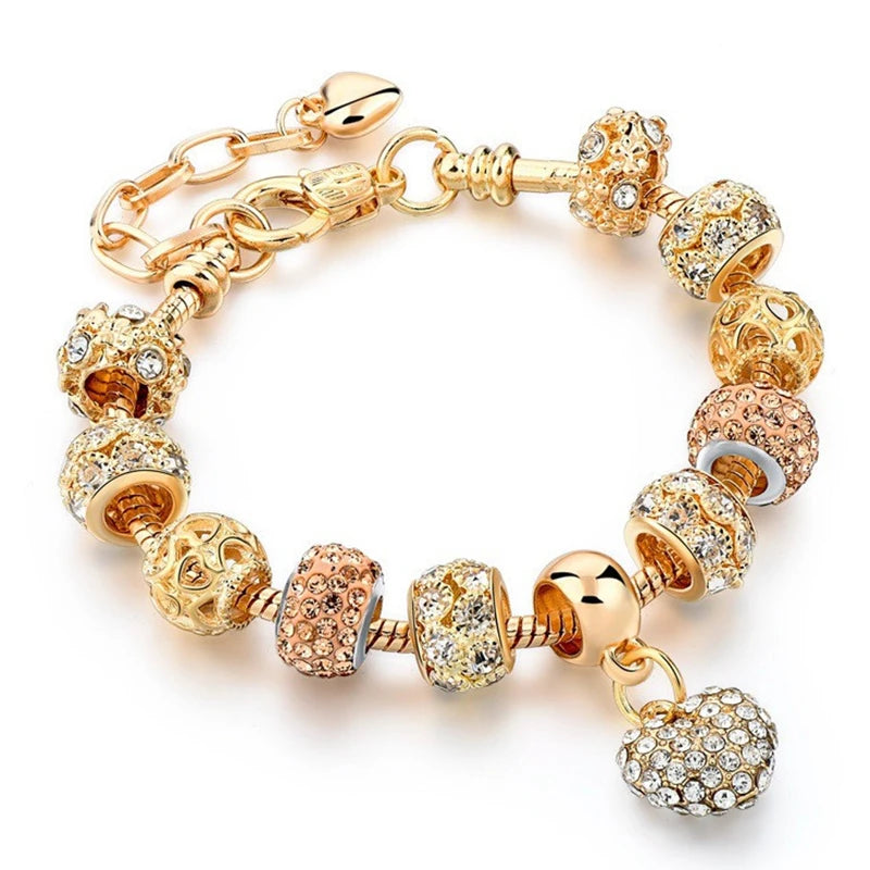 luckacco togory 2024 authentic gold color bees dangles charm bracelet white crystal beads fine bracelet for women kids birthday gifts