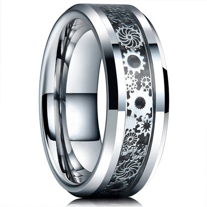 Luckacco Fashion 8mm Black Tungsten Wedding Celtic Dragon Rings Inlaid Blue Zircon Stainless Steel Rings for Men Blue Carbon Fibre Ring