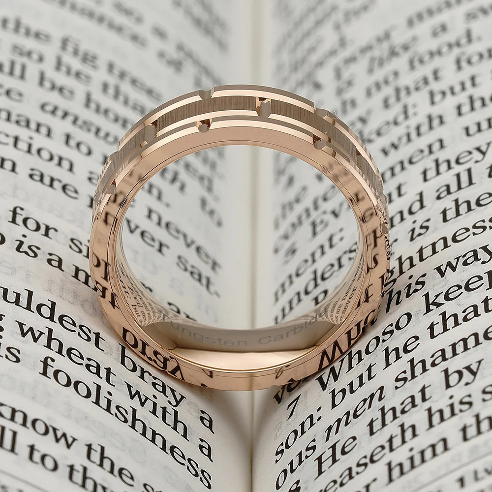 luckacco fashion men 8mm rose gold color stainless steel rings double groove pattern promise rings for men wedding jewelry accessories