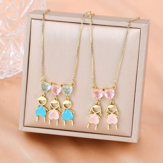 Luckacco Hot Sale Gold Plated Heart-Shaped Crystal Boys Girls Pendant Necklace For Women Girls Daily Wear Choker Birthday Gift Jewelry