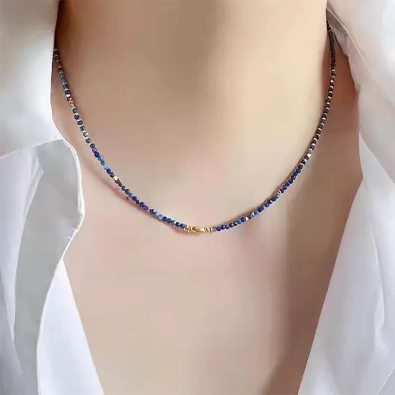 luckacco natural stone jewelry women beaded necklace stylish collarbone chain natural lapis lazuli necklace