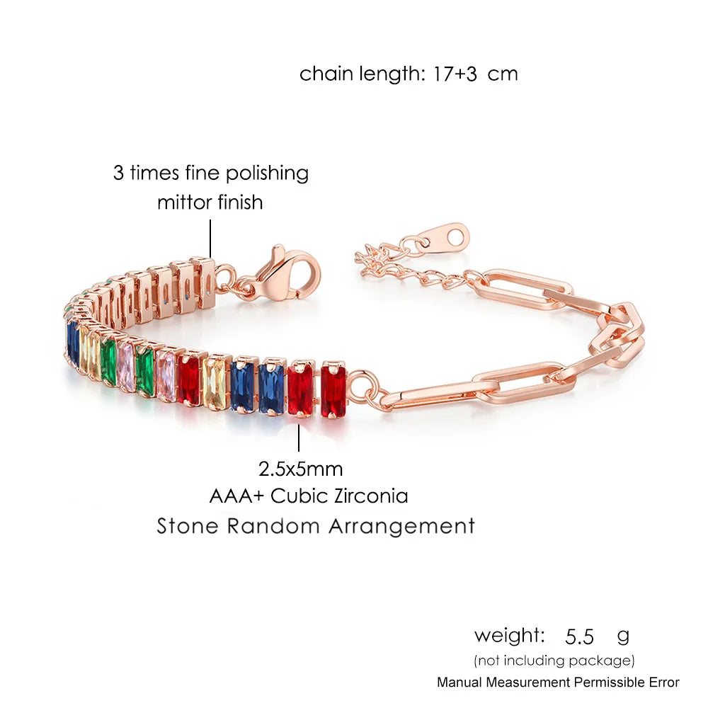 luckacco adjustable multicolor tennis bracelets for women ladies wedding rainbow colorful zircon charm bracelet hand chain jewelry dzh043