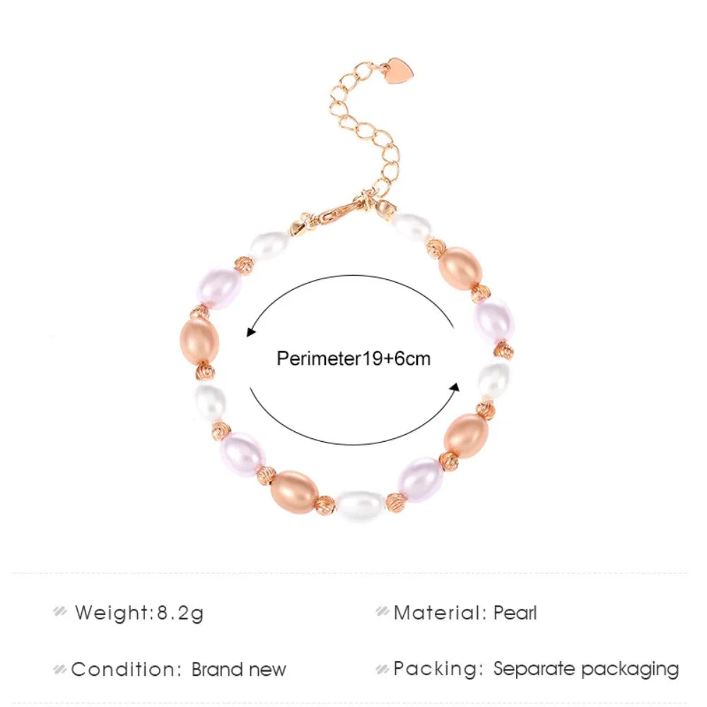 luckacco classic baroque ellipse gold color pearl beaded bracelet foe women charm trendy adjustable bride bangle jewelry accessory gift
