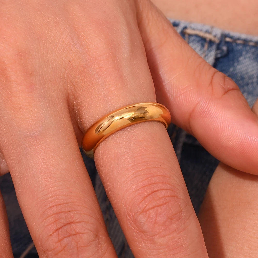 luckacco e.b.belle waterproof gold plated silver color minimalist basic thick plain loop circle stainless steel rings for women