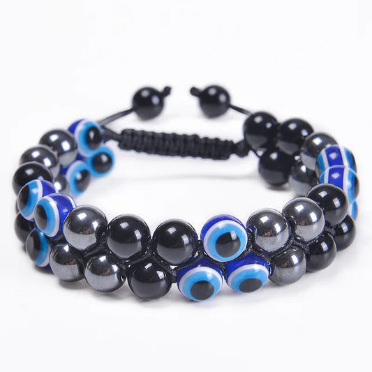 Luckacco Fashion Men Tiger Eye Natutal Stone Beaded Braided Bracelet Bangles Handmade Double Layer Lapis Lazuli Bracelets Hommes