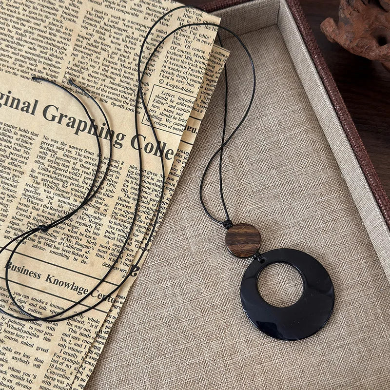 luckacco black hollow big water drop pendant necklace for women adjustable leather rope choker y2k jewelry party