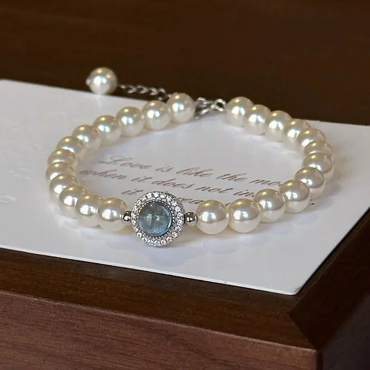 Luckacco New 925 Sterling Silver Bracelet Pearls Knots Bracelet for Women Fashion Heart Pearls Bracelet  Luxury Jewelry Accessories Gift