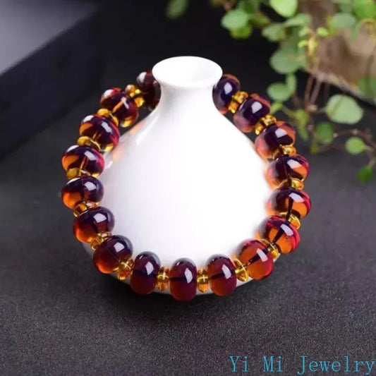 Luckacco Amber Baltic Certificate Violet Bracelet Original Stone Amber Beads Bracelets for Men and Women Beeswax Bracelets Jewelry Gifts