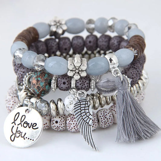 Luckacco Bohemian Charm Beads Wrap Bracelets & Bangles for Women Boho Flower Leaf Tassel Bracelet Multilayer Bracelet Femme 2024 New