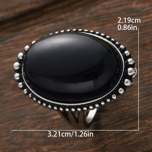 Luckacco Niche Vintage Oval Black Color Geometric Rings for Men and Women Personalized Design Party Anniversary Jewelry Gifts
