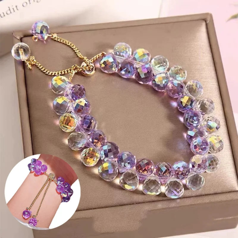 luckacco fashion brilliant purple crystal bracelet for women girls children exquisite zircon handmade beads charm bracelets jewelry gift