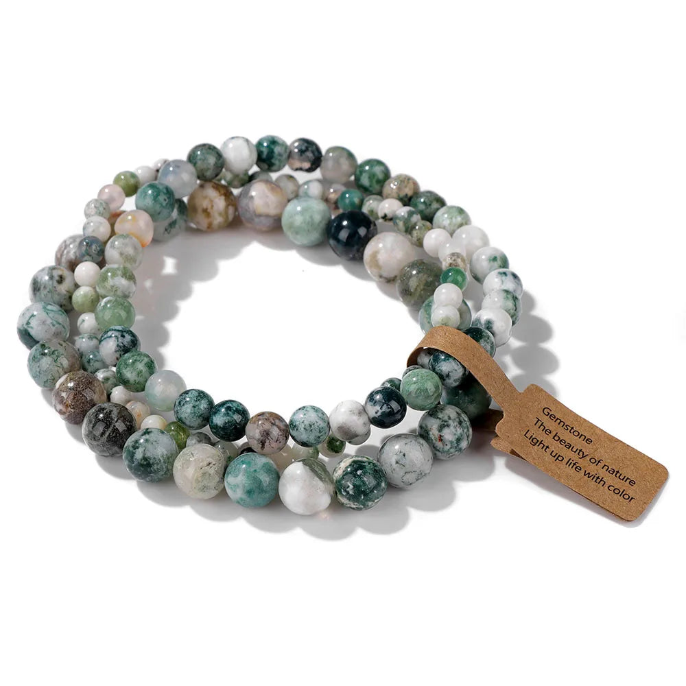 luckacco green agates stone bead bracelet set 4 6 8mm natural labradorite opal turquois bracelet with tag stretch bangle jewelry gift
